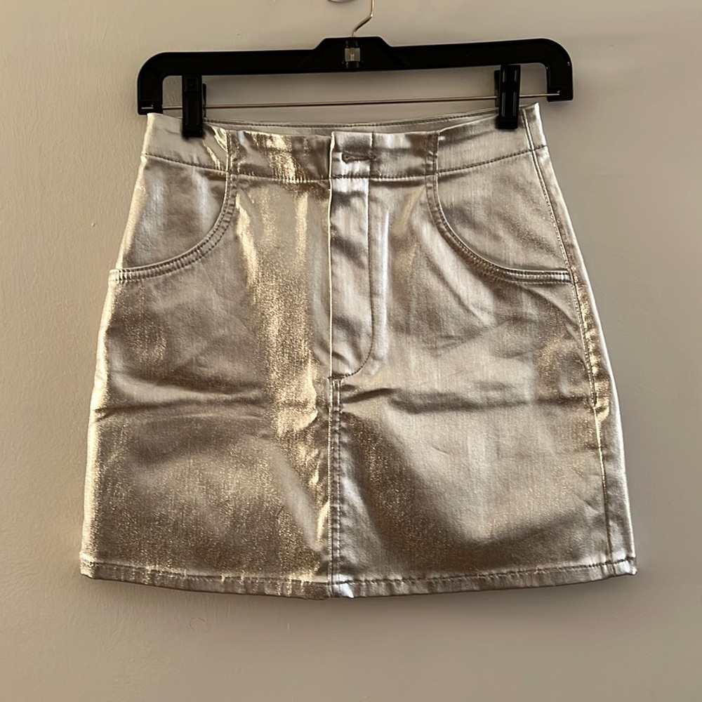 Topshop Metallic Silver Skirt